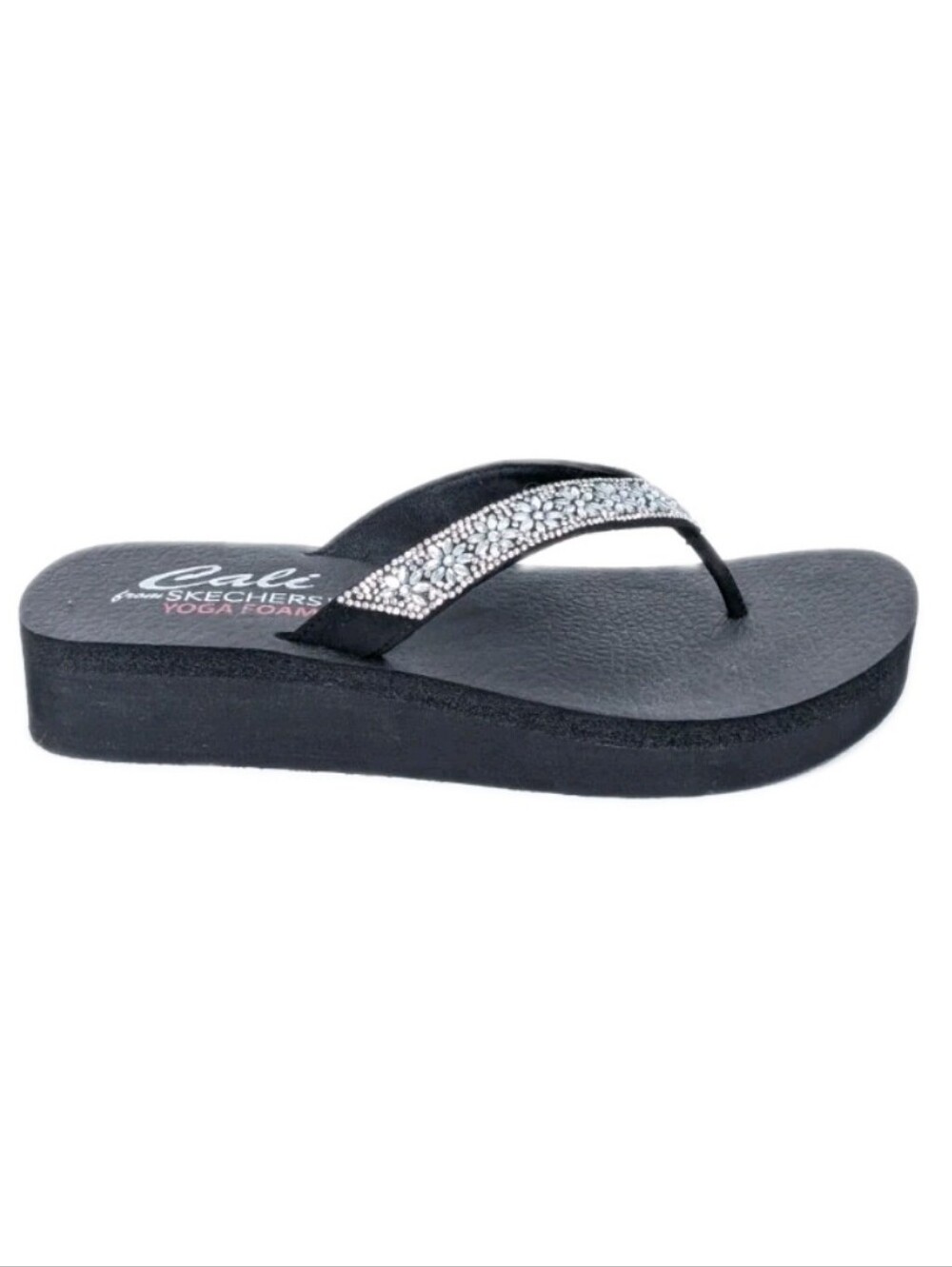 Skechers Flip Flops sz 11 Women Rhinestone Sandals Wedge Heel Cali Vinyasa